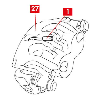 Bei Bremssätteln des Typs B – in das Bremssattelgehäuse (Punkt 27).