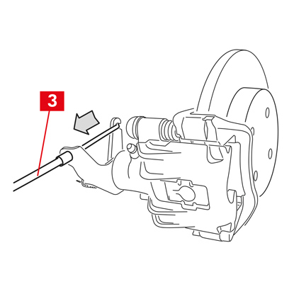 Bei Bremssätteln mit Feststellbremse das Steuerkabel (Punkt 3) aus dem Bremssattel aushaken.