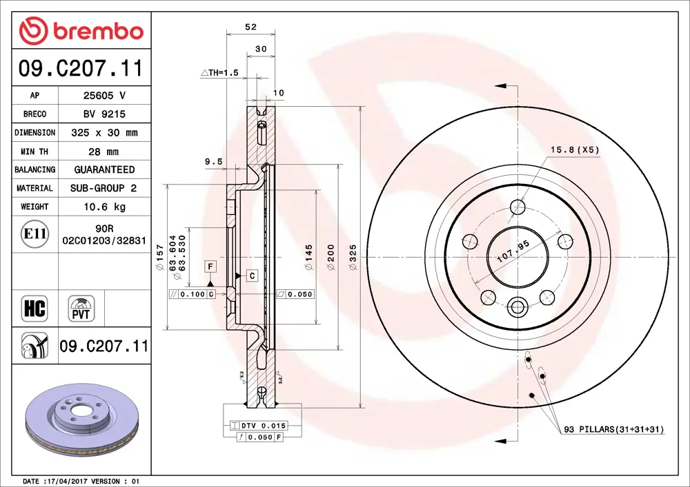 Brake disc Brembo 09.C207.11