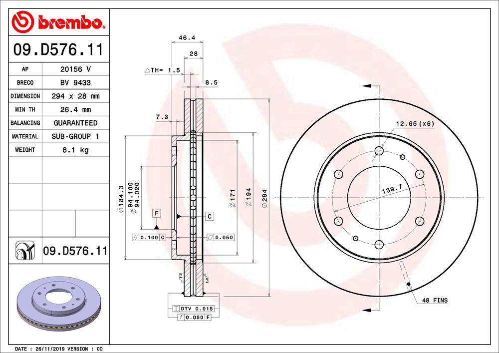 Brake disc Brembo 09.D576.11