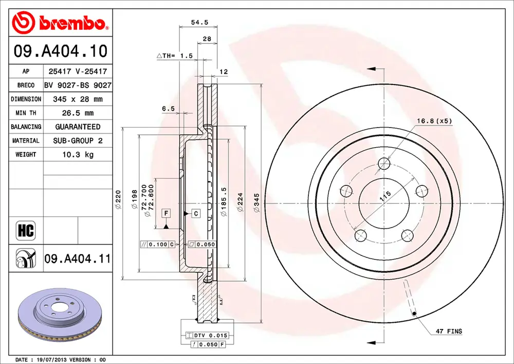 Brake disc Brembo 09.A404.11