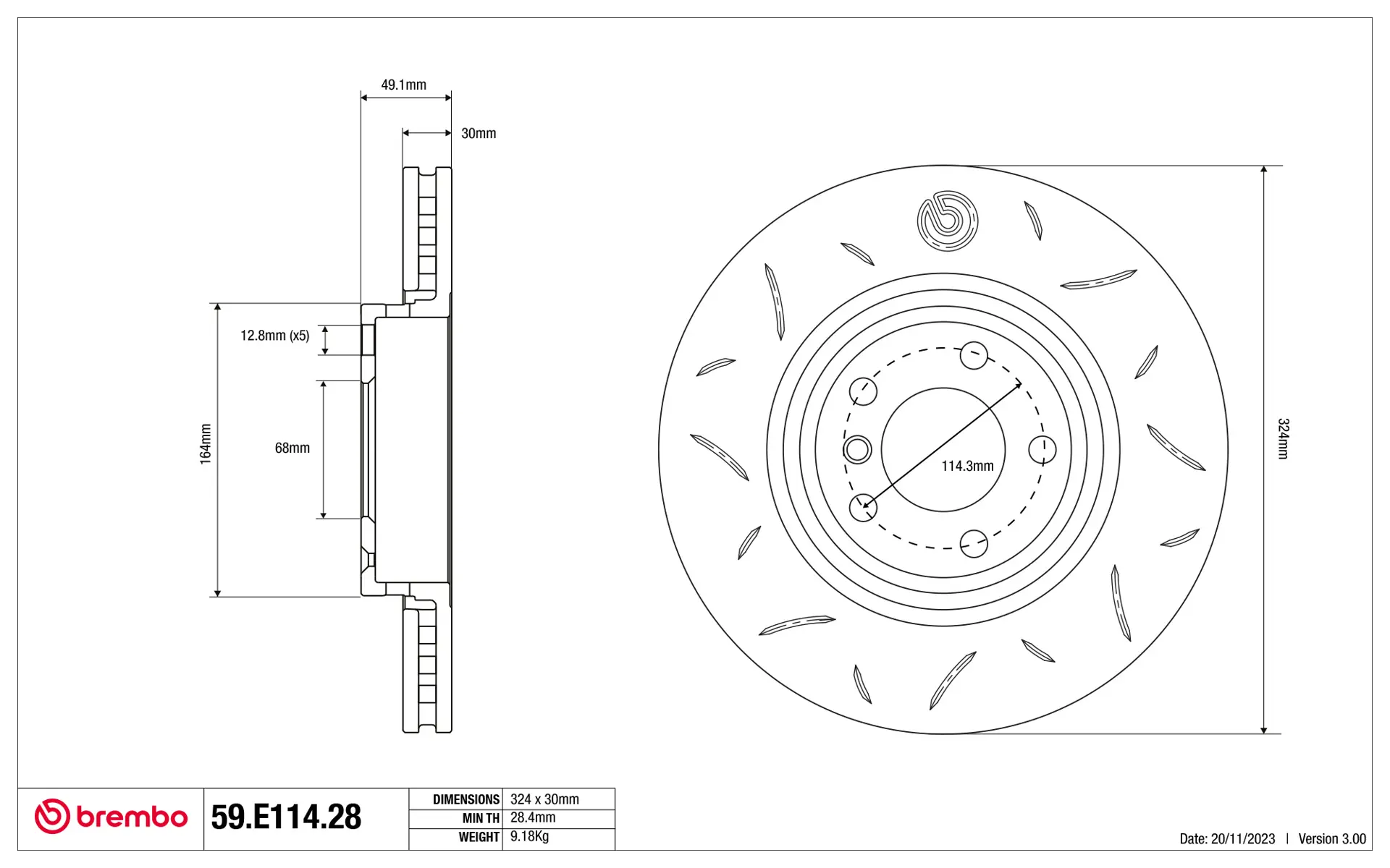 Brake disc Brembo 59.E114.28