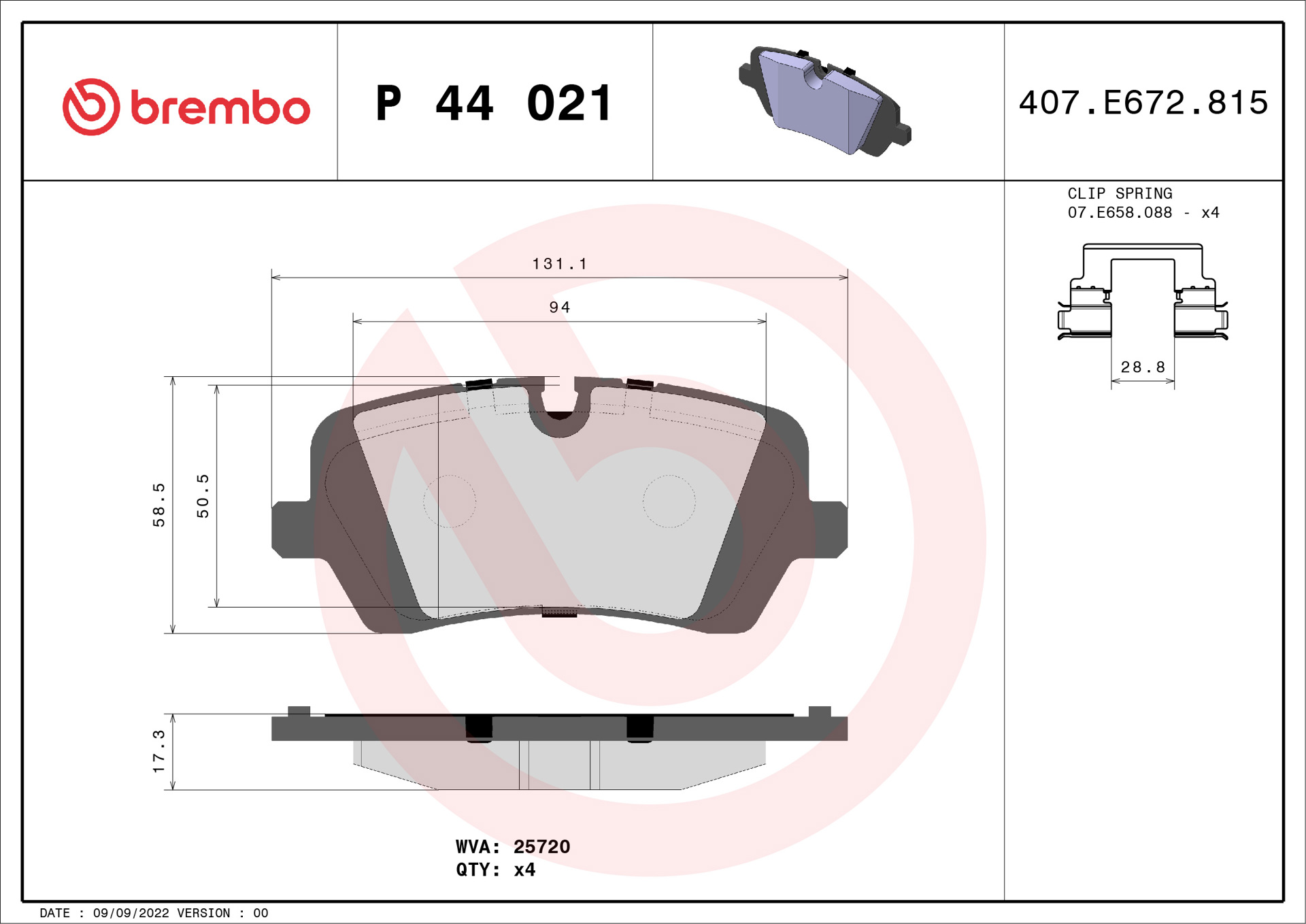 Brake pad Brembo P 44 021