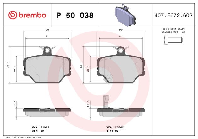 Brake pad Brembo P 50 038