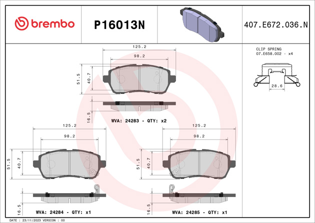 Brake pad Brembo P16013N