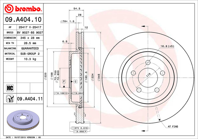 Brake disc Brembo 09.A404.11