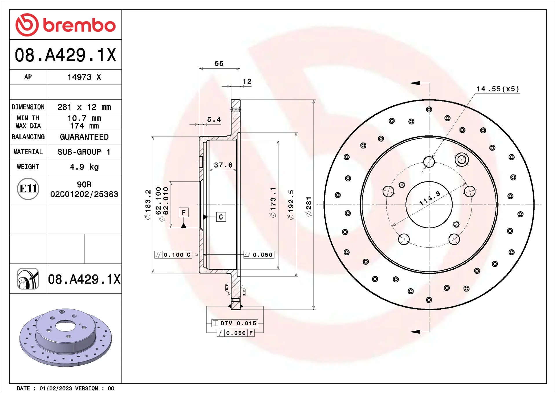 Disco Brembo 08.A429.1X