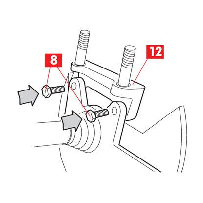 O suporte é fixado ao fuso usando parafusos.