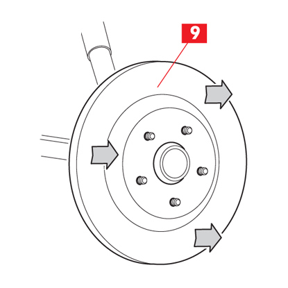 As porcas e os parafusos de fixação são removidos do disco de travão.