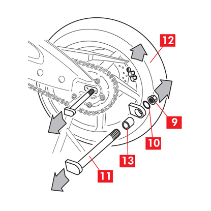 拆下螺帽、墊圈和墊片。拆下銷釘同時保持車輪稍微抬起。