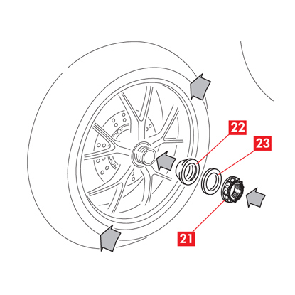 將墊圈、定心環和固定螺帽放回車輪中。